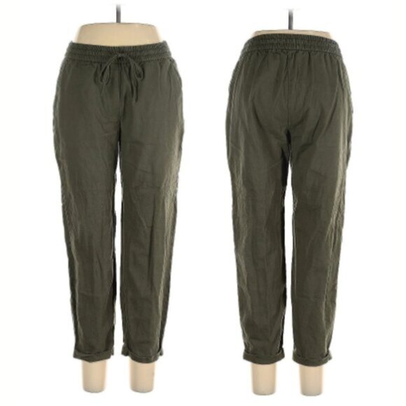 J. CREW FACTORY OLIVE GREEN LINEN DRAWSTRING STRAIGHT ANKLE PANTS - SIZE… - Picture 4 of 14